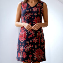 Load image into Gallery viewer, Laura Ashley Dress Tapestry Shift UK 16 Navy Red Paisley Lined Work Sleeveless
