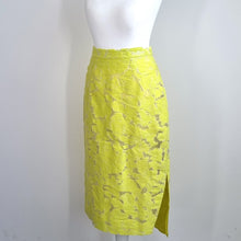 Load image into Gallery viewer, Whistles Midi Skirt Lace UK 6 Neon Yellow Straight Cotton Silk Lined Party
