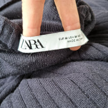 Load image into Gallery viewer, Zara Midi Jumper Dress Medium Ribbed Knit Turtleneck Navy Asymmetric Stretch Max
