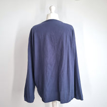 Load image into Gallery viewer, Lace Up Smock Blouse XXL Peasant Artisan Cotton Linen Navy Blue Tunic Workwear
