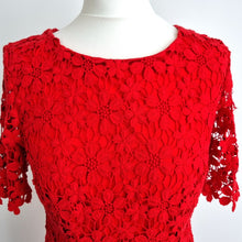Load image into Gallery viewer, M&amp;S  Per Una Dress Red Floral Lace Pencil UK 10 Occasion Wedding Party Midi
