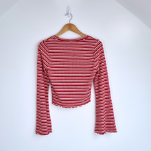 Load image into Gallery viewer, Monki Co-ord Outfit Flared Trousers Crop Top Striped Red White Jersey Medium
