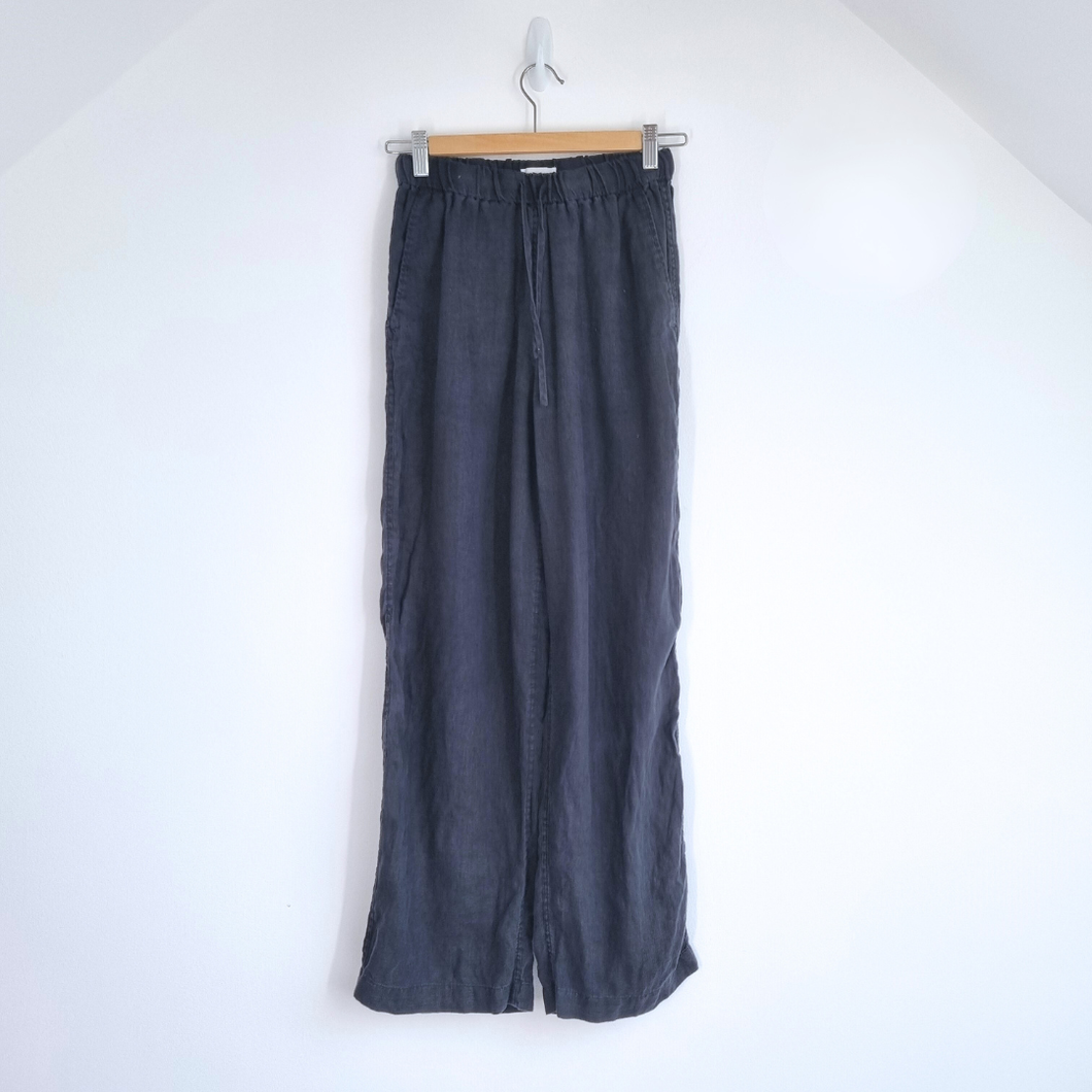 Arket Trousers 100% Linen XS Faded Black Pockets Wide Leg Relaxed High Rise
