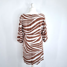 Load image into Gallery viewer, Boden Dress 100% Linen Short Shift Tunic Animal Print Brown Casual Lined 16
