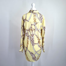 Load image into Gallery viewer, Zara Rope Print Shirt Chain Small Light Yellow Tunic Blouse Satin Long Sleeves

