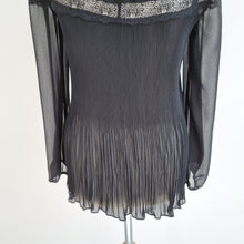 Load image into Gallery viewer, Zara Woman Blouse Pleated Black Top Sheer Lace Gothic Victorian Party Medium
