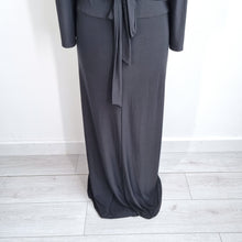 Load image into Gallery viewer, Club L London Maxi Dress UK 20 Black Ruched Open Back Evening Occasion Gothic
