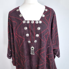 Load image into Gallery viewer, MyraMade Kaftan Dress Burgundy Silver Pendant Midi Cotton Boho Festival One Size
