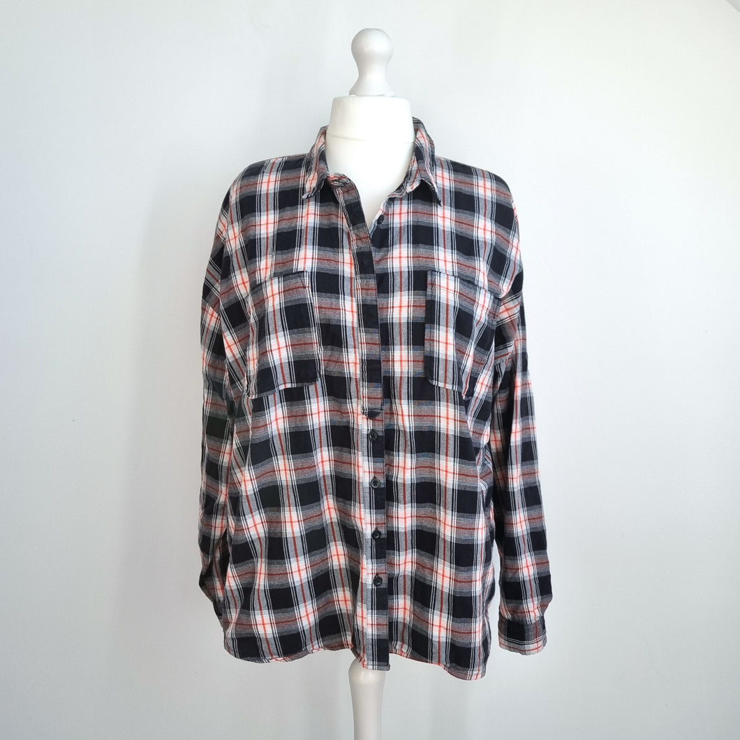 Next Checked Shirt Plaid UK 20 100% Cotton Blouse Black Red Lumberjack Tunic