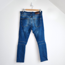 Load image into Gallery viewer, Zara Biker Jeans Distressed Skinny Zips Mid Blue Slim Ripped High Rise 40 UK 12
