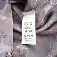 Load image into Gallery viewer, M&amp;S Satin Blouse Chinese Qipao Jacquard Lilac Top Short Sleeve Mock Neck Size 22

