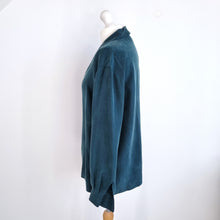 Load image into Gallery viewer, Vintage Monsoon Blouse 100% Silk Dark Green Embroidered Long Sleeves Boho Medium
