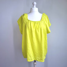 Load image into Gallery viewer, Next 100% Linen Blouse UK 20 Neon Yellow Top Boat Neck Short Sleeves Holiday
