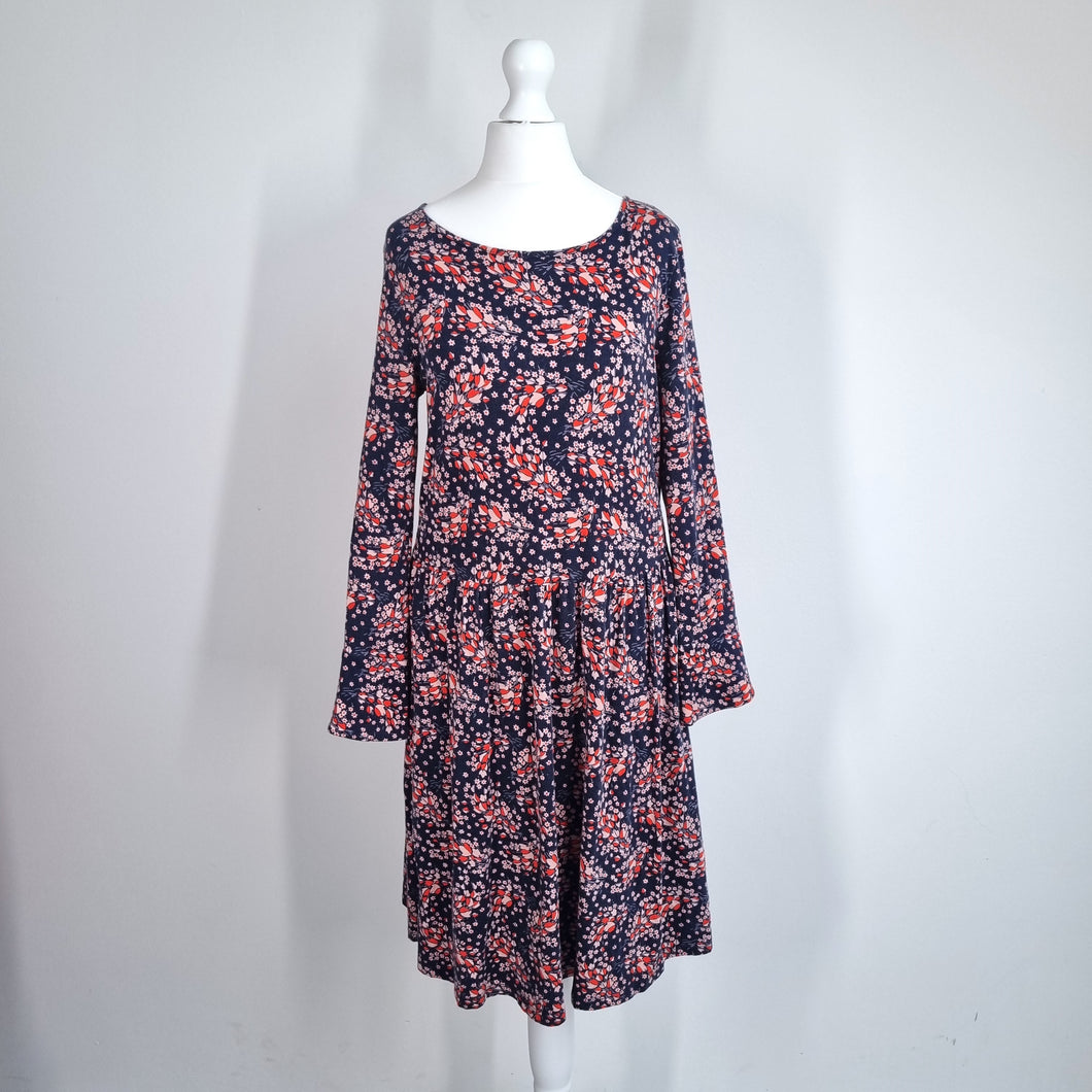 Boden Dress Jersey Pockets UK 8 Ditsy Floral Print Navy Long Sleeves Stretch