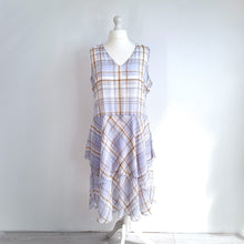 Load image into Gallery viewer, M&amp;S Autograph Midi Dress Chiffon Check Pastel Blue Ruffles Occasion Tartan 18
