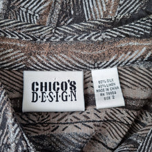 Load image into Gallery viewer, Chico&#39;s Blouse Silk Linen Blend Shirt Brown Black Pattern Long Sleeves 2 Medium
