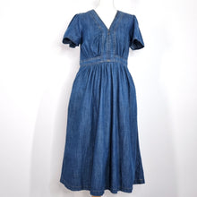 Load image into Gallery viewer, Monsoon Denim Midi Dress Chambray A Line Casual Short Sleeves Pockets Medium
