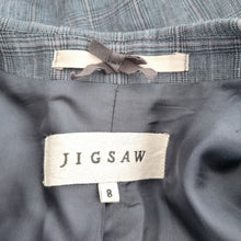 Load image into Gallery viewer, Jigsaw Blazer 100% Linen 8 Grey Jacket Fitted Prince of Wales Check Lined Work
