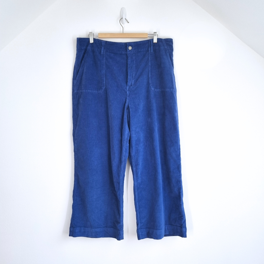 Oliver Bonas Corduroy Trousers 18 20 NEW Wide Leg Cropped Pockets Blue RRP £65