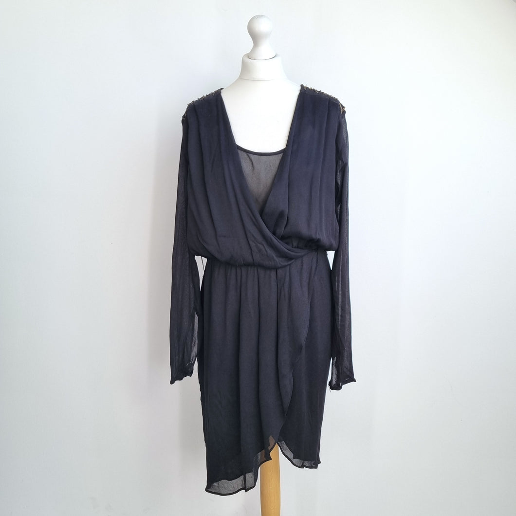 Day Birger et Mikkelsen Dress Black 12 Sequin Shoulders Faux Wrap Cocktail Work