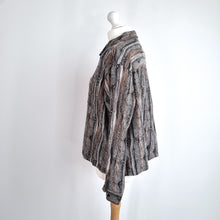 Load image into Gallery viewer, Chico&#39;s Blouse Silk Linen Blend Shirt Brown Black Pattern Long Sleeves 2 Medium
