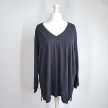 Load image into Gallery viewer, Marks &amp; Spencer T-shirt UK 24 Black V Neck Long Sleeves Cotton Modal Top
