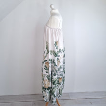 Load image into Gallery viewer, H&amp;M Maxi Dress Linen Blend Slip White Green Floral Leaf Print A Line Medium
