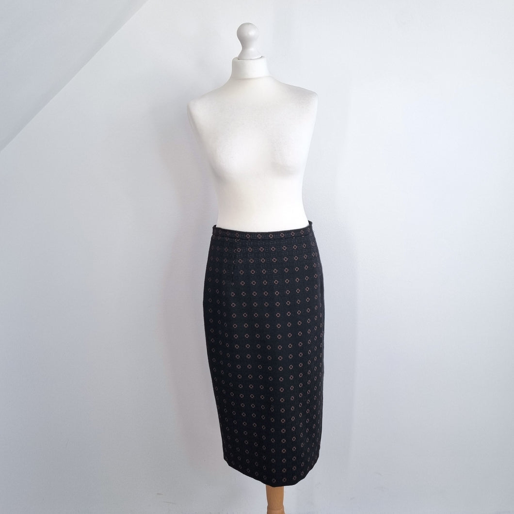 Max Mara Pencil Skirt Midi Jacquard Studio Black Floral Lined Work Smart 12