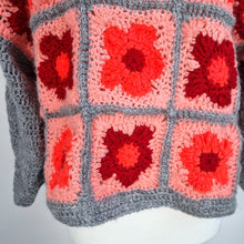 Load image into Gallery viewer, Handmade Crochet Jumper Granny Square Orange Neon Chunky Knit Floral One Size
