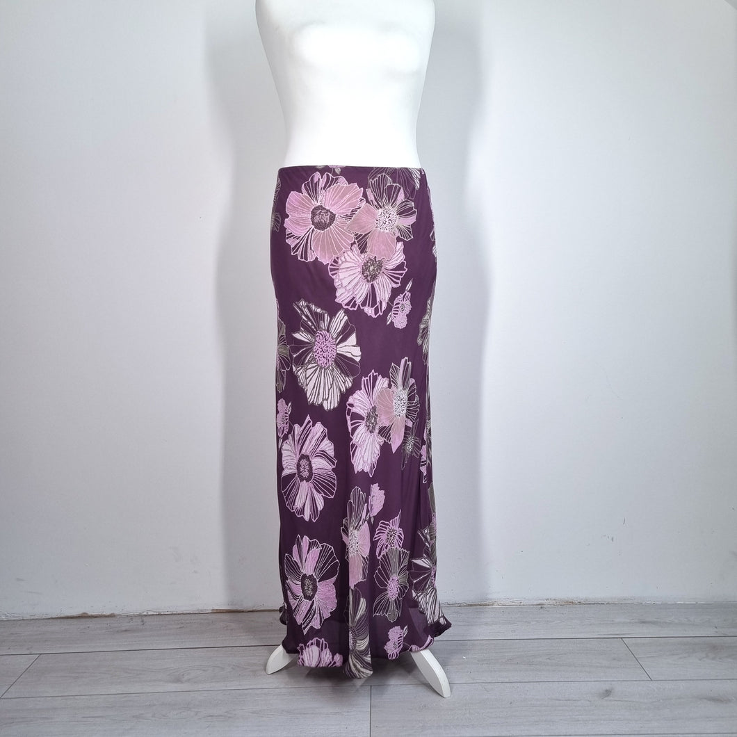 Long Tall Sally Skirt Maxi 16 18 Bias Cut Fit & Flare Purple Floral Print Lined