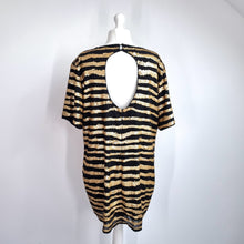 Load image into Gallery viewer, Nasty Gal Sequin Dress Size 20 Gold Black Striped Shift Party T-shirt Festive
