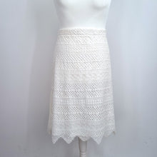 Load image into Gallery viewer, M&amp;S Per Una Skirt Lace UK 22 Ivory White Straight Knee Lined Party Scalloped

