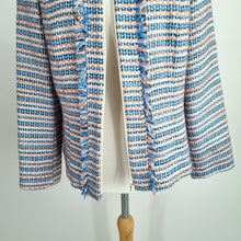 Load image into Gallery viewer, Frank Walder Boucle Jacket UK 14 Tweed Sequins Blazer Blue Orange Work Zip Chic
