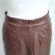 Load image into Gallery viewer, Vintage Real Leather Skirt Brown Fits UK 8 Knee Length High Waist A-Line Pockets
