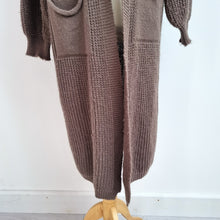 Load image into Gallery viewer, Italian Long Chunky Knit Cardigan Duster Brown Open Front Pockets Boho Cosy
