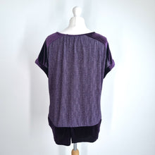 Load image into Gallery viewer, Oasis Top Purple Velvet Sparkly Blouse Large Short Sleeves Casual Metallic Party
