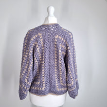 Load image into Gallery viewer, Handmade Crochet Cardigan Cropped Chunky Knit Boxy Lilac Hexagon Granny 6 8 10
