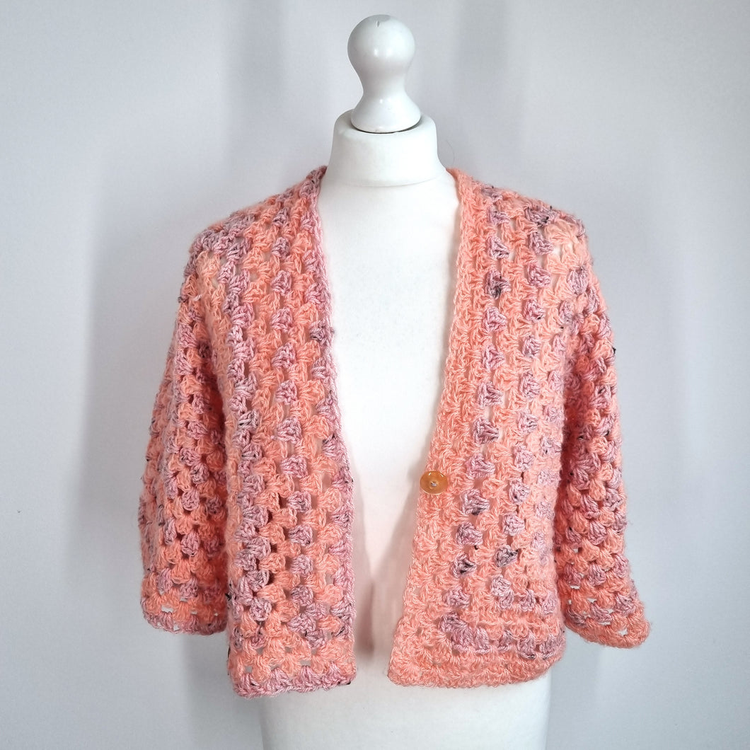 Handmade Crochet Cardigan Cropped Overized Chunky Knit Boxy Peach Pink 10 12 14