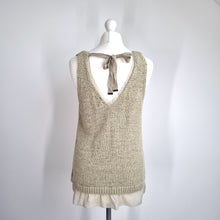Load image into Gallery viewer, Next Knitted Vest Top Beige Medium Layered Hem Cami Bow Blouse Natural V Neck

