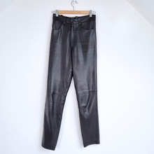 Load image into Gallery viewer, Vintage Lambskin Leather Trousers Black Genuine Heitorn Straight High Rise UK 8
