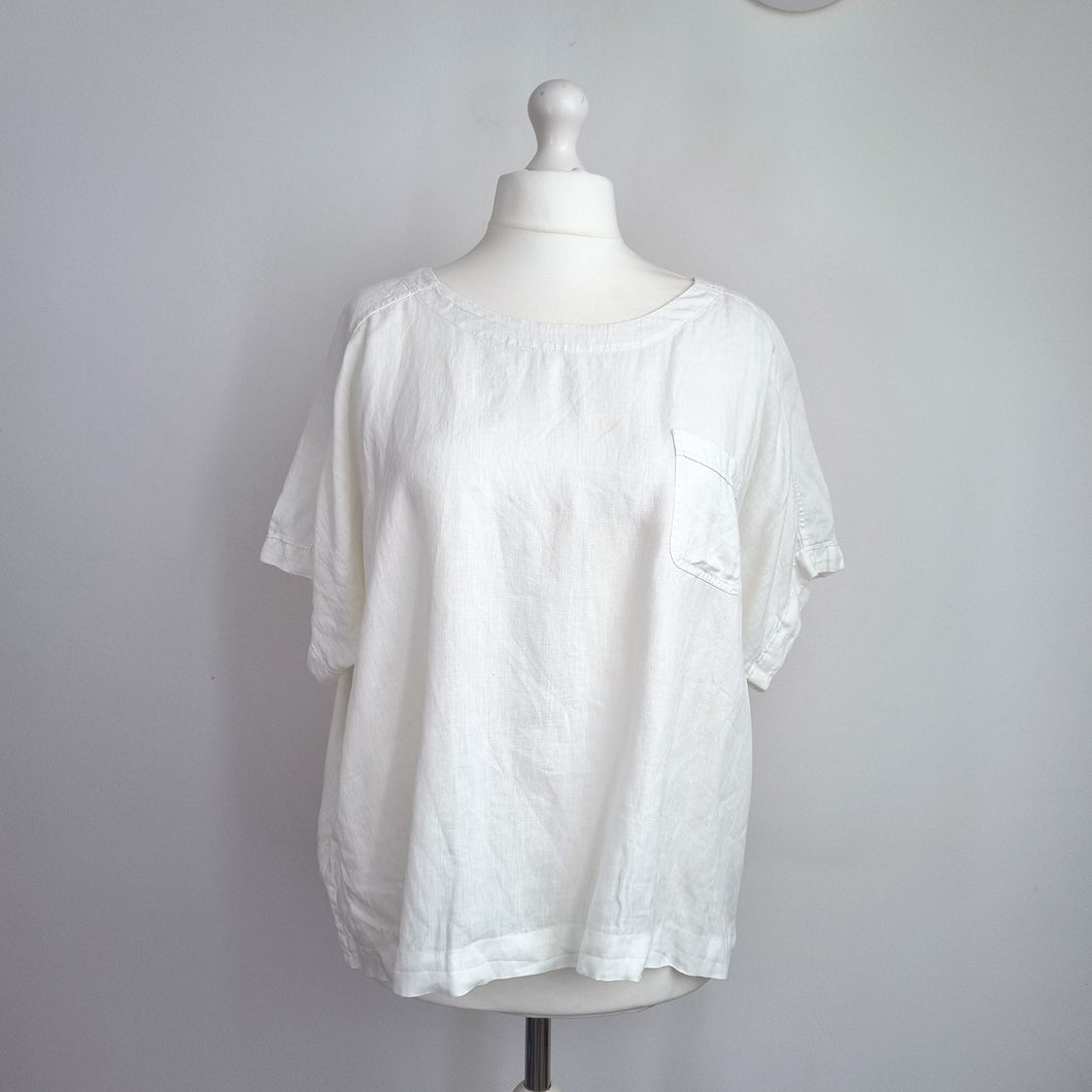 M&S 100& Linen Blouse UK 24 White Short Sleeves Top Casual Plus Size Work Tee
