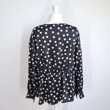Load image into Gallery viewer, Joe Browns Blouse Polka Dot Plus Size 24 Black Smock Peplum Top Wrap Long Sleeve
