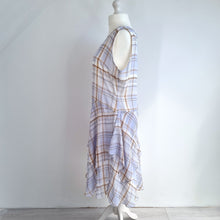 Load image into Gallery viewer, M&amp;S Autograph Midi Dress Chiffon Check Pastel Blue Ruffles Occasion Tartan 18
