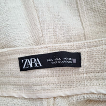 Load image into Gallery viewer, Zara Trousers Cream Wide Leg Large Raw Side Stripe High Rise Woven Tweed Pockets
