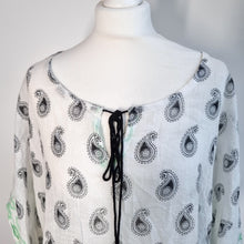 Load image into Gallery viewer, Indian Kaftan Beach Coverup Paisley Print 100% Cotton One Size White Short Boho
