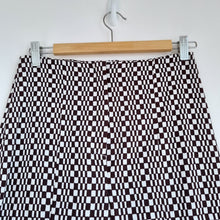 Load image into Gallery viewer, Topshop Trousers Flared Bellbottoms Check Pattern Brown Psychedelic Stretch 10
