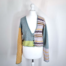 Load image into Gallery viewer, Free People Cardigan Cropped Ready Set Go Mix Pattern Patchwork Buttons Small
