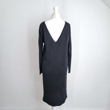Load image into Gallery viewer, Oliver Bonas Metallic Dress UK 8 Black Lurex Knit Open Back Long Sleeves Party
