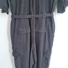 Load image into Gallery viewer, Next Black Boiler Suit Linen Blend UK 12 Cargo Utility Jumpsuit Belted Casual
