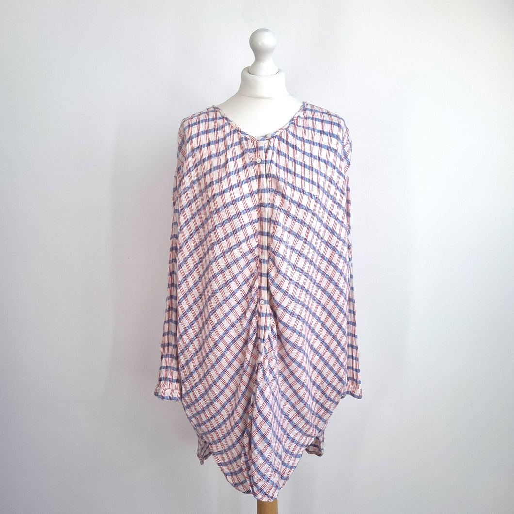 Anthropologie  Oversized Tunic Dress 14 Saturday Sunday Plaid Hi Lo Button Down